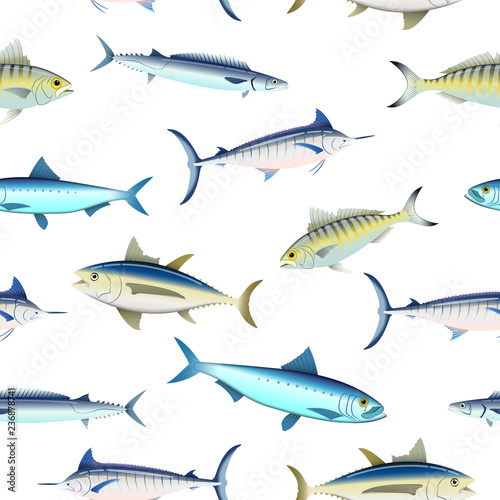 Various fish types seamless pattern