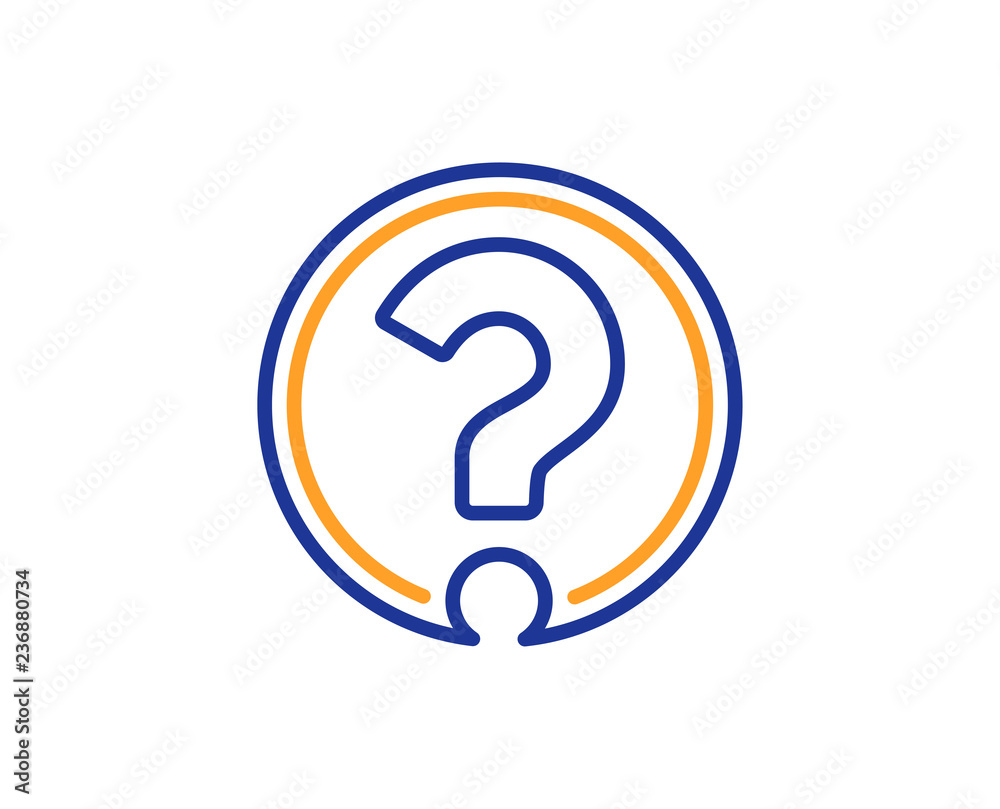 Question mark line icon. Support help sign. FAQ symbol. Colorful outline concept. Blue and orange thin line color icon. Question mark Vector