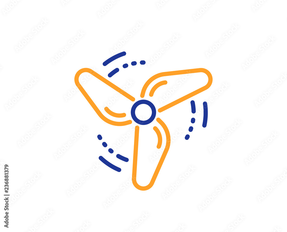 Wind energy line icon. Fan engine, jet turbine sign. Ventilator symbol. Colorful outline concept. Blue and orange thin line color Wind energy icon. Vector Wind energy line icon. Fan engine, jet turbine sign. Ventilator symbol. Colorful outline concept. Blue and orange thin line color Wind energy icon. Vector