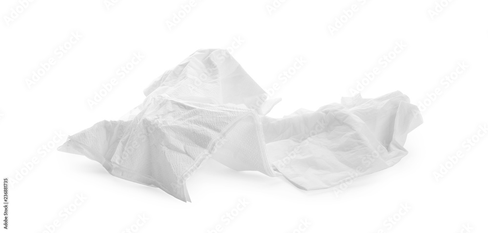 Crumpled paper napkins on white background. Personal hygiene