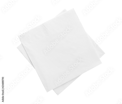 Clean paper napkins on white background, top view