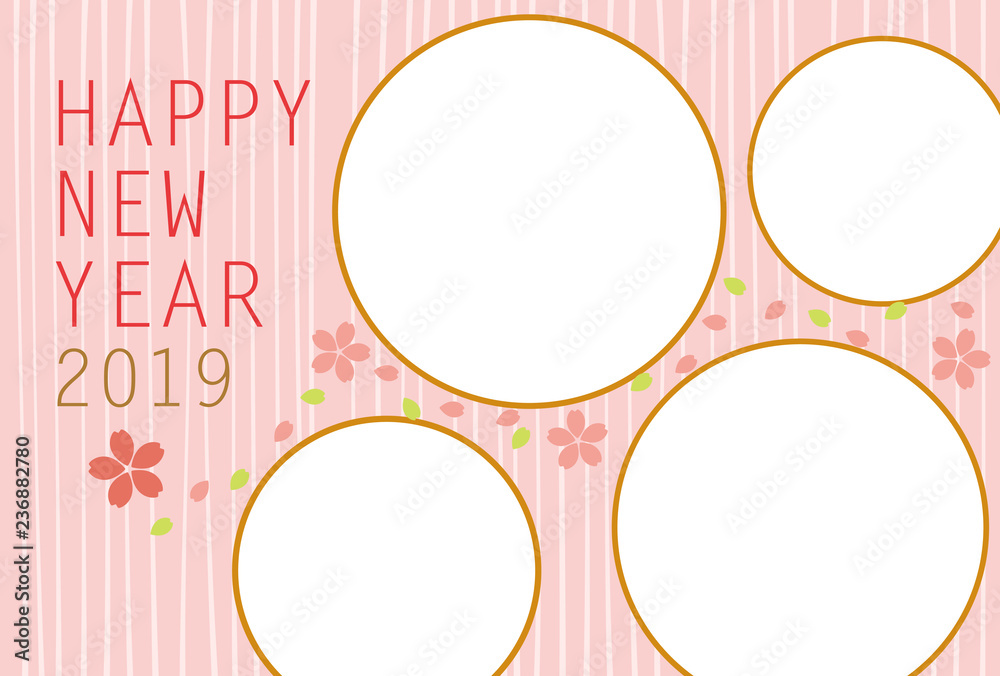 19年 かわいい桜の年賀状 フォトフレーム ベクターイラスト素材 Stock Vector Adobe Stock