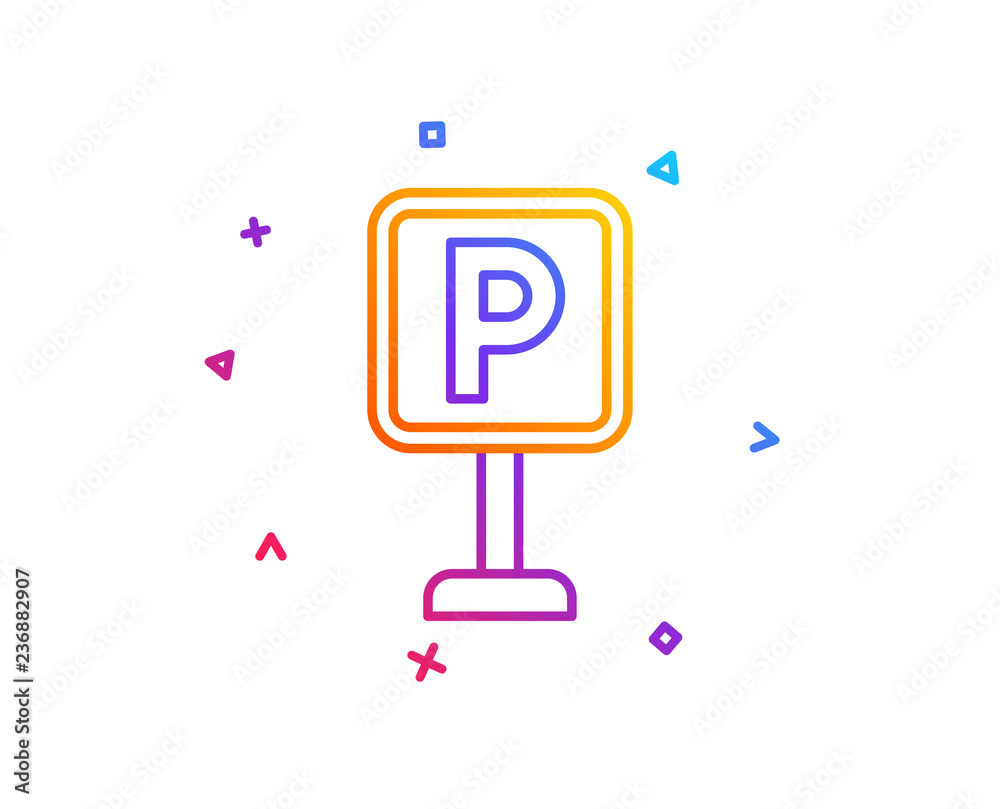 Parking line icon. Car park sign. Transport place symbol. Gradient line button. Parking icon design. Colorful geometric shapes. Vector