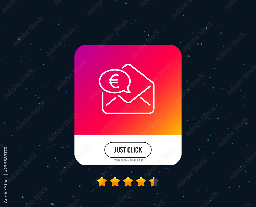 Euro via mail line icon. Send or receive money sign. Web or internet line icon design. Rating stars. Just click button. Vector Euro via mail line icon. Send or receive money sign. Web or internet line icon design. Rating stars. Just click button. Vector