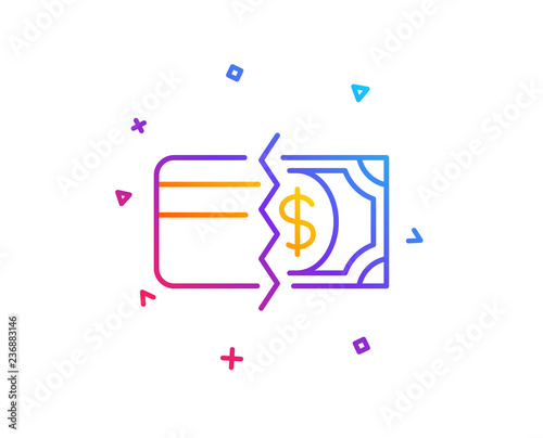 Credit card or cash line icon. Payment methods sign. Gradient line button. Payment methods icon design. Colorful geometric shapes. Vector