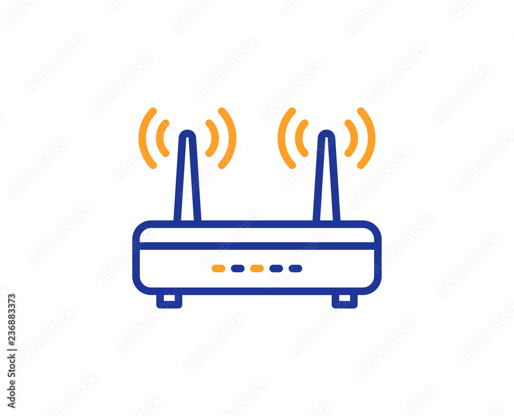 Wifi router line icon. Computer component sign. Internet symbol. Colorful outline concept. Blue and orange thin line color Wifi icon. Vector Wifi router line icon. Computer component sign. Internet symbol. Colorful outline concept. Blue and orange thin line color Wifi icon. Vector
