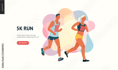 Marathon race group - flat modern vector concept illustration of running men and women wearing sportswer. Marathon race, 5k run, sprint. Creative landing page design template, web banner