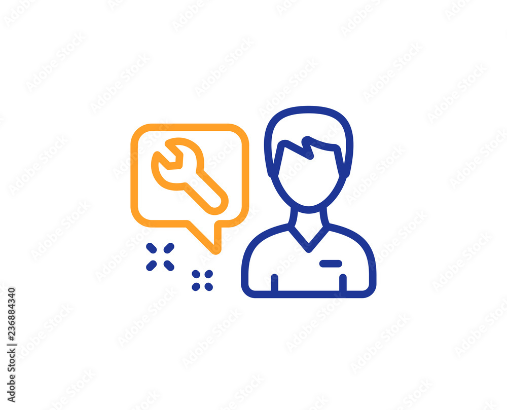 Spanner tool line icon. Repairman service sign. Fix instruments symbol. Colorful outline concept. Blue and orange thin line color Repairman icon. Vector Spanner tool line icon. Repairman service sign. Fix instruments symbol. Colorful outline concept. Blue and orange thin line color Repairman icon. Vector