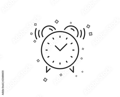Alarm clock line icon. Time or watch sign. Geometric shapes. Random cross elements. Linear Alarm clock icon design. Vector