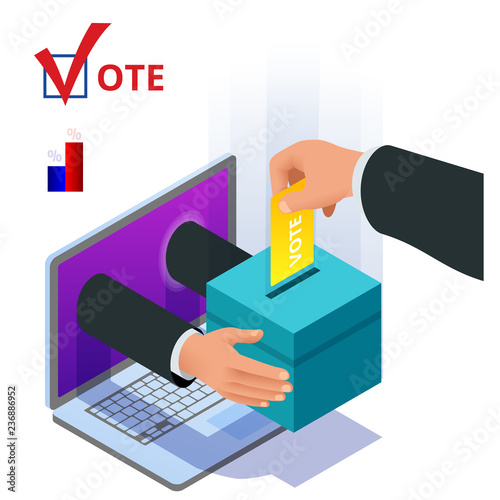 Isometric online voting and election concept. Digital online vote democracy politics election government.