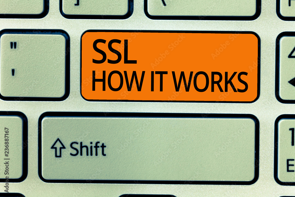 Writing note showing Ssl How It Works. Business photo showcasing session key is used to encrypt all transmitted data. Writing note showing Ssl How It Works. Business photo showcasing session key is used to encrypt all transmitted data.