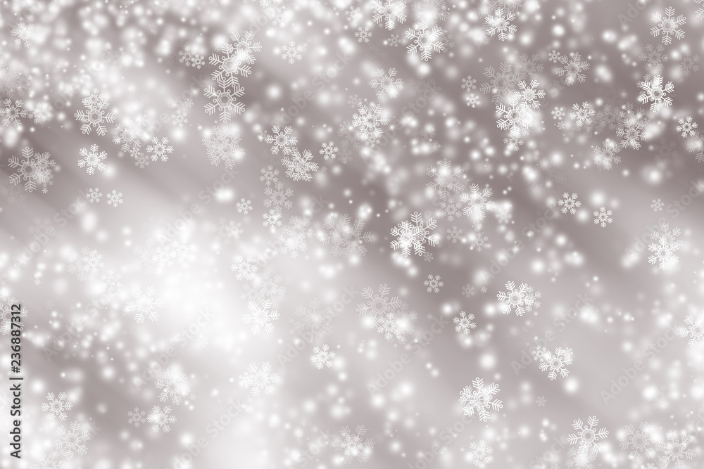white snow blur abstract background. Bokeh Christmas blurred beautiful shiny Christmas lights - obrazy, fototapety, plakaty 
