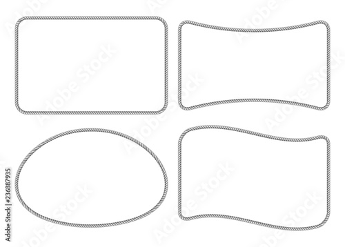Set of gray white rope woven square vector border, square vector frame, isolated on white background