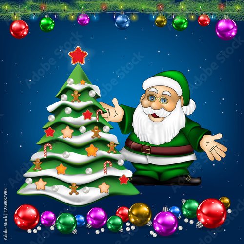 Christmas greeting with Santa Claus and tree