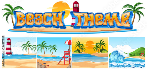 Set of beach theme landscape