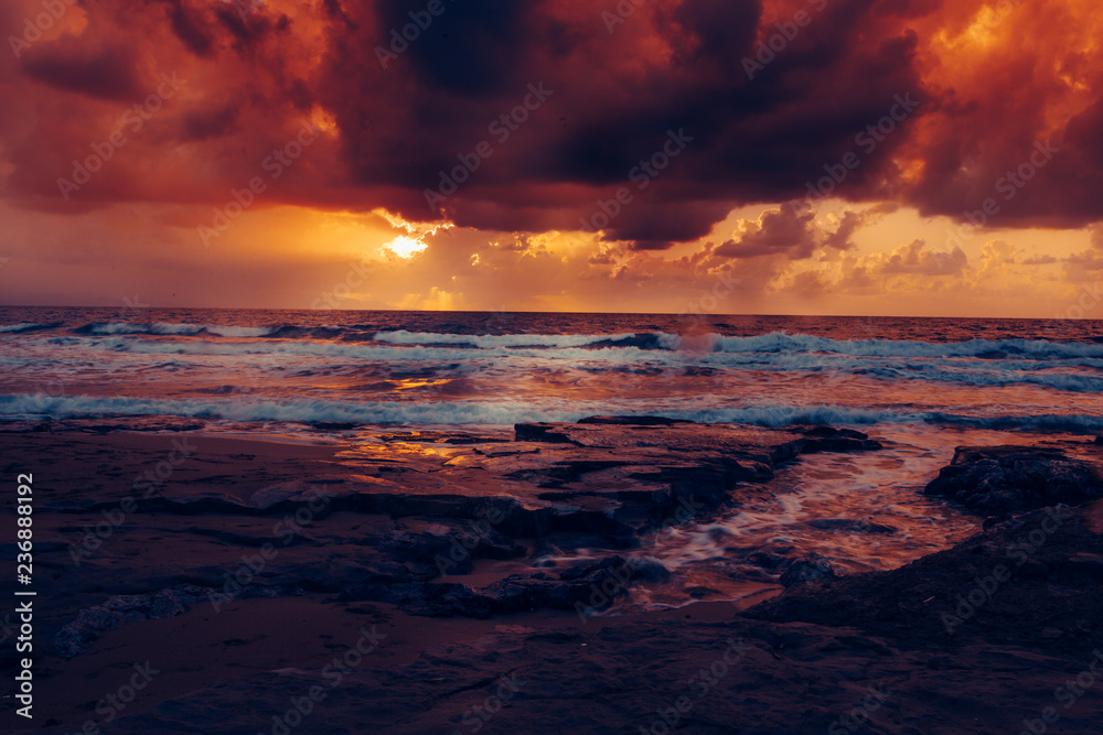 Beautiful orange sunset on the sea