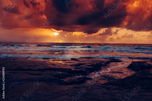 Beautiful orange sunset on the sea © pha88