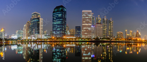 Panorama building city night scene in Bangkok  Thailand.