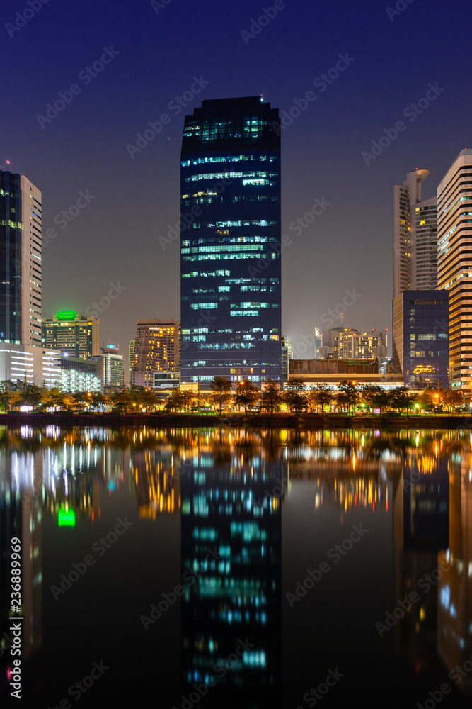 Building city night scene in Bangkok, Thailand.