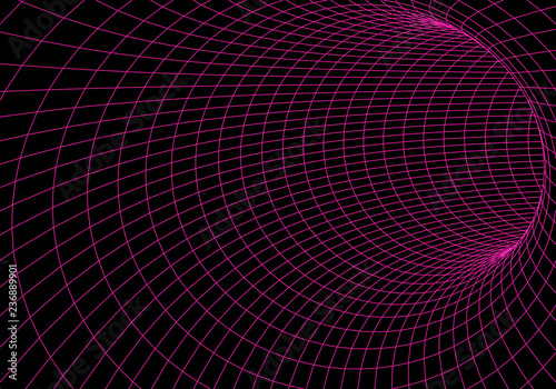 Tunnel or wormhole. Digital 3d wireframe tunnel. 3D tunnel grid. Network cyber technology. Surrealism. Background abstract vector image