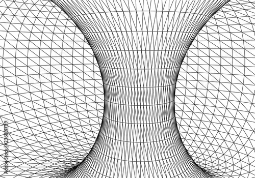 Tunnel or wormhole. Digital 3d wireframe tunnel. 3D tunnel grid. Network cyber technology. Surrealism. Background abstract vector image