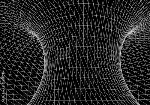 Tunnel or wormhole. Digital 3d wireframe tunnel. 3D tunnel grid. Network cyber technology. Surrealism. Background abstract vector image