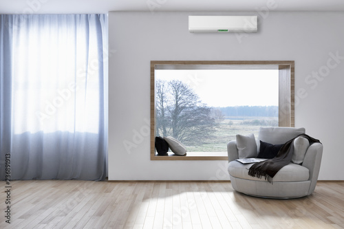 Tableau sur toile modern bright interiors Living room with air conditioning illustration 3D render