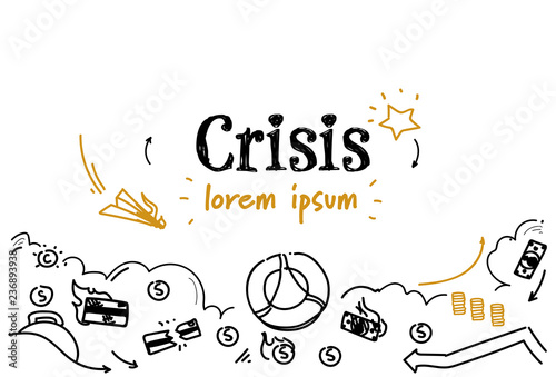 credit debt bankruptcy crisis concept sketch doodle horizontal isolated copy space