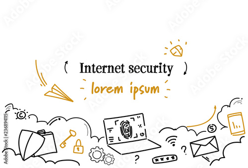 online data protection internet security concept sketch doodle horizontal isolated copy space