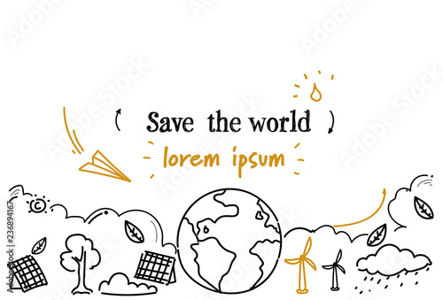 ecology green energy development save the world concept sketch doodle horizontal isolated copy space vector illustration