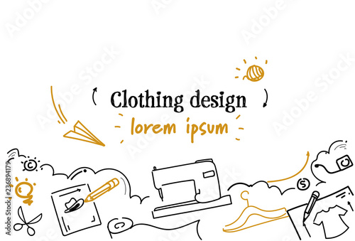 fashion designer modern clothing design concept sketch doodle horizontal isolated copy space vector illustration