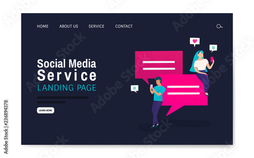 Social media service landing page layout vector