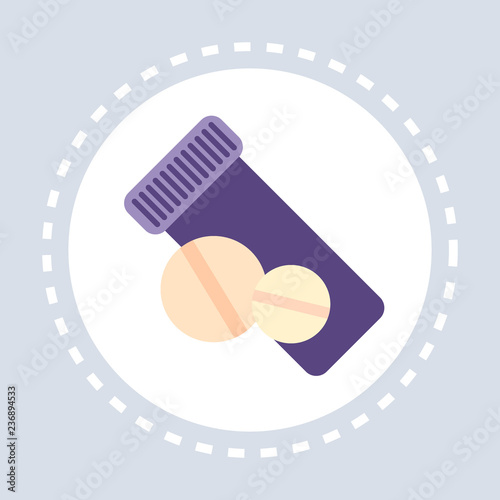 pharmaceutical pills or vitamins plastic packaging tube icon healthcare medical service logo medicine and health symbol concept flat