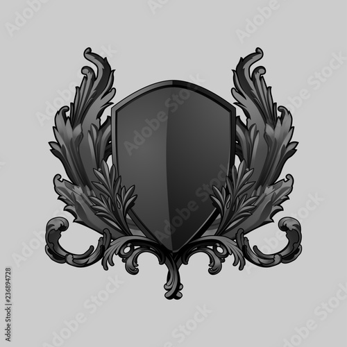 Black Baroque shield elements vector