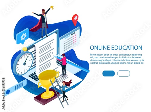 Flat exam Isometric online , content for creative blog post. Modern  design  concept of Online Education for website and mobile. Landing page template. Easy to edit and customize. Vector