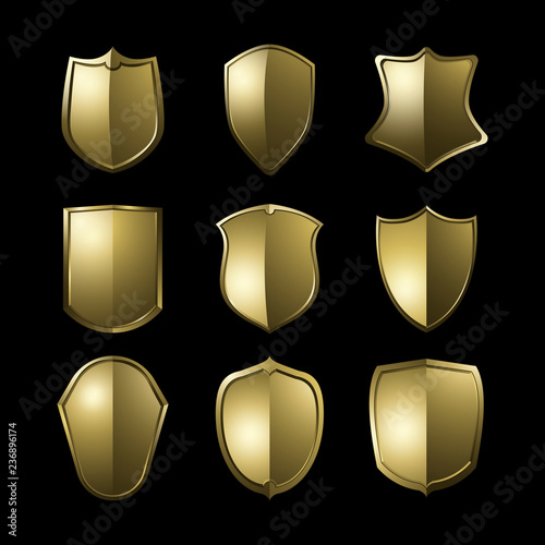 Golden Baroque shield elements vector set