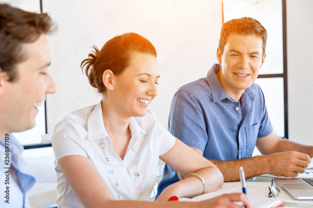 Fototapeta premium Group of happy young business people in a meeting