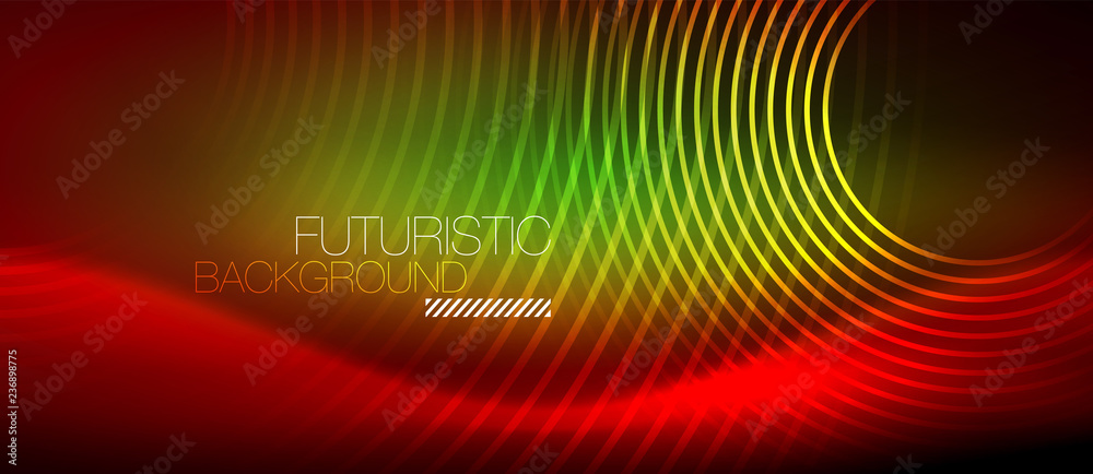 Neon glowing techno lines, hi-tech futuristic abstract background template with square shapes Neon glowing techno lines, hi-tech futuristic abstract background template with square shapes