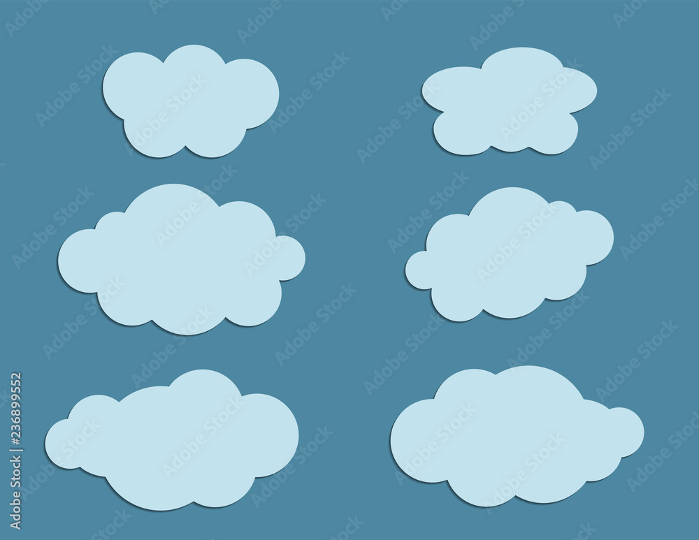 A set of blue graphic clouds clip arts on dark blue background vector illustration