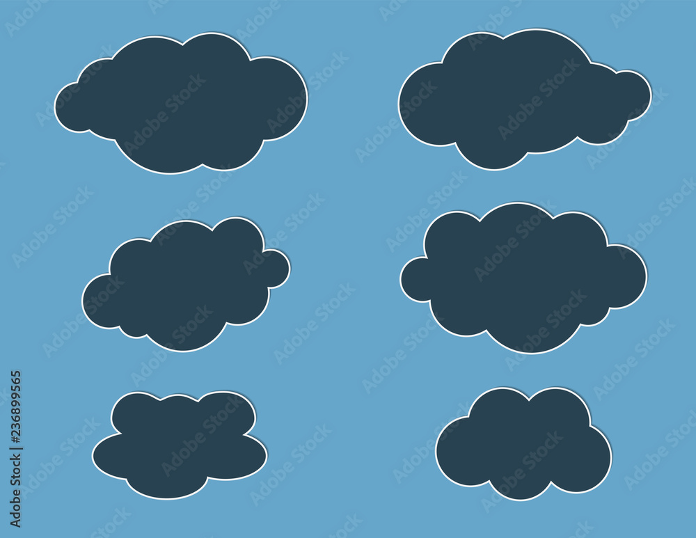 A set of black color graphic clouds clip arts on dark blue background vector illustration A set of black color graphic clouds clip arts on dark blue background vector illustration