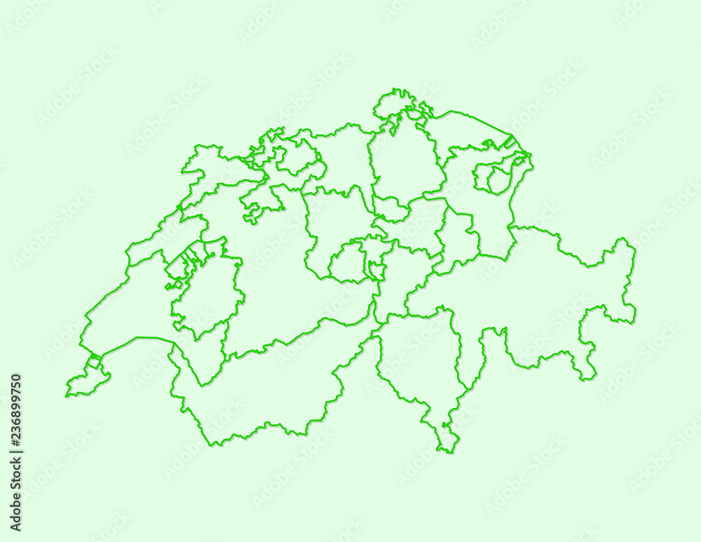 Green color Switzerland map with lines of different cantons on light background vector illustration