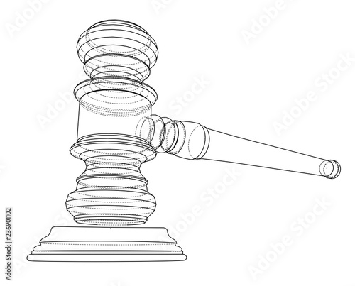 3D outline gavel. Vector rendering of 3d
