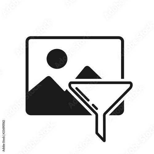 Фильтр фотографий, изображений, контента. Векторный значок, белый фон.