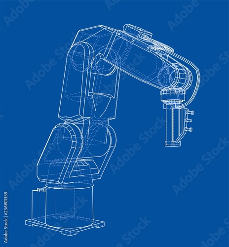 3D outline Robotic arm. Vector rendering of 3d
