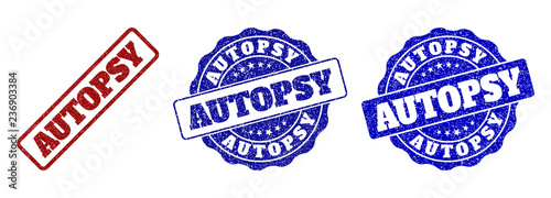 Photos AUTOPSY grunge stamp seals in red and blue colors