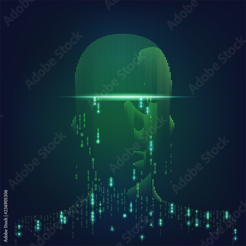 concept of computer virus, internet piracy and hacking, shape of a man combined with binary code