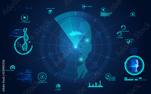 concept of face scanning, radar screen searching for brain signal