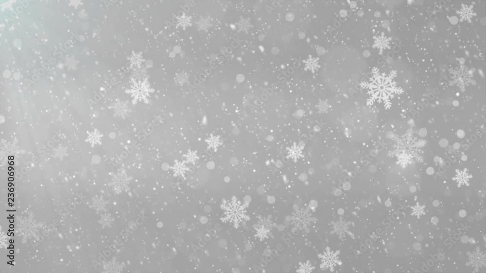 Snowflakes on White background. Winter Christmas and New Year design for party invitation, banner, sale. Horizontal winter window. Magic isolated snowflakes. Silver flakes