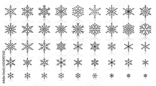 Snowflake simple black line icons vector set