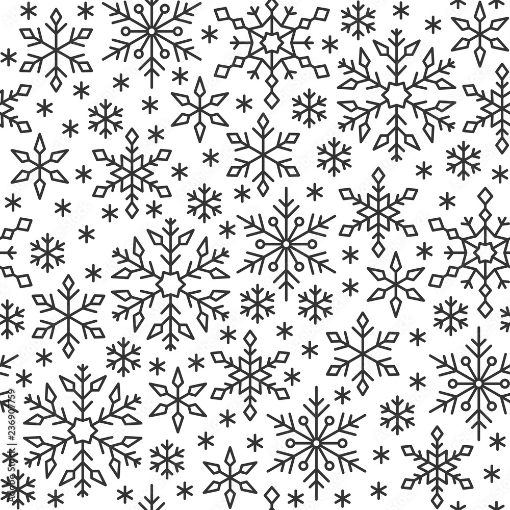 Fototapeta premium Snow flake line seamless pattern winter background